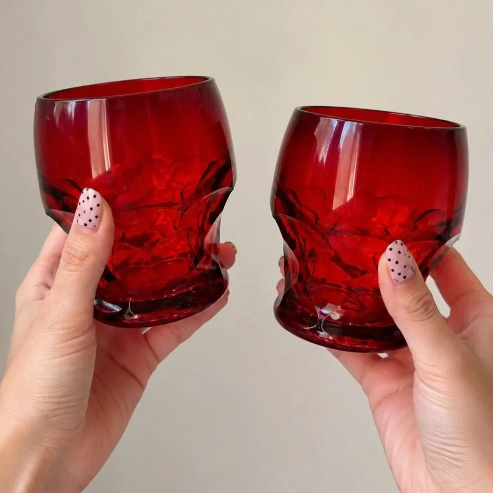 Vintage Glass Georgian Ruby Faceted Glass Tumblers Set of 2 Drinkware Holiday